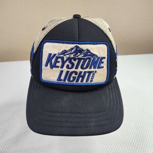 Vintage Coors Keystone Light Beer 3 Stripes Hat Black Blue Snap Back Cap